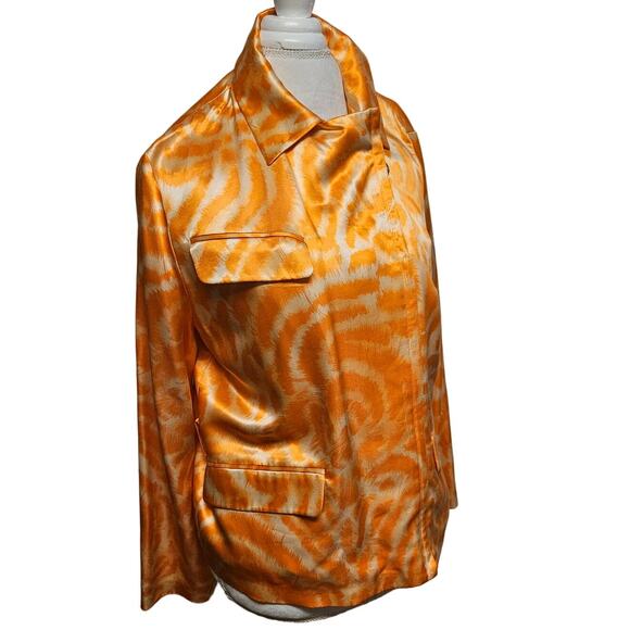 Versace Shacket Orange Cream Slanted Full Zip Jacket Shirt (Missing Belt/Sash) - Picture 7 of 11